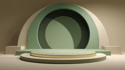 Obraz premium Minimalist Round Stage Mockup in Elegant Neutral Tones for Modern Events