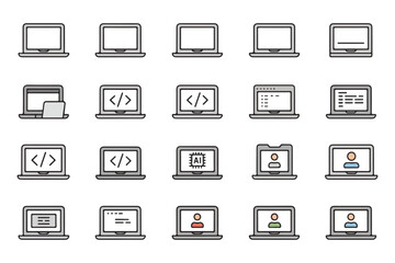 Laptop computer icons representing coding programming and ai concepts