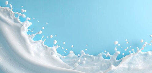 Creamy white liquid splash against a light blue background, showing texture and movement
