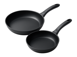 Two black frying pans with non-stick coating.