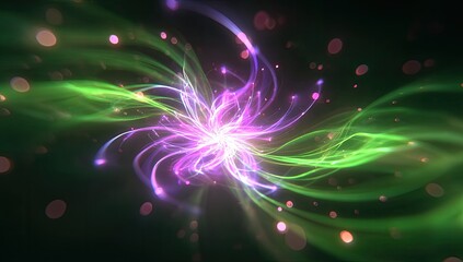 Abstract swirling flower of vibrant green and purple light