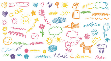 Colorful Hand Drawn Doodle Elements Set on White Background for Creative Projects