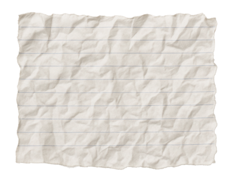 Crumbled lined notebook paper ripped into a rectangle.