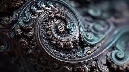 Obraz premium Intricate swirling pattern showcasing stunning fractal details in metallic hues.