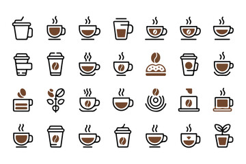 Vector illustration collection of coffee cups and coffee related icons