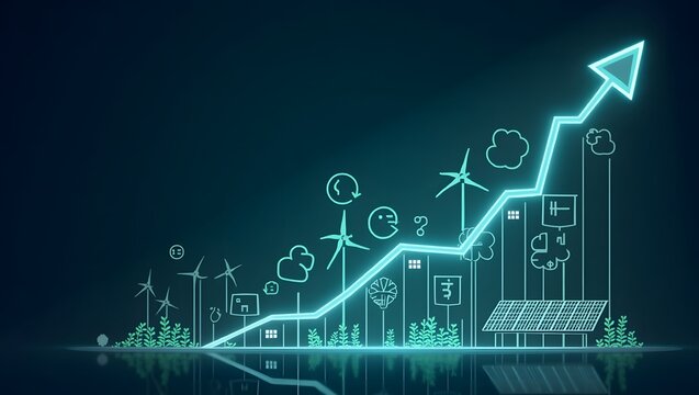 Green Energy Growth Chart with Renewable Icons and Positive Trend