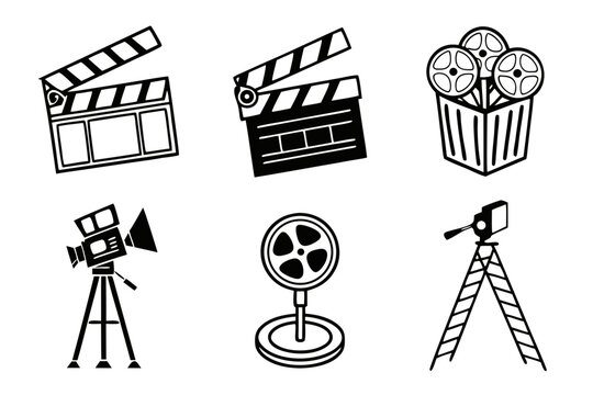 Vintage Film Production Icons Set.