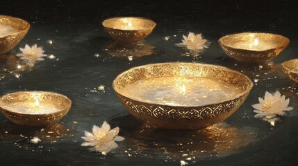 Obraz premium Serene Floating Candles and Lotus Flowers A Peaceful Artwork