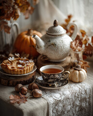 Fototapeta premium Seasonal Tea Set with Autumn Desserts
