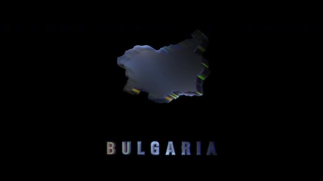 Glitching hologram of bulgaria map appearing on black background