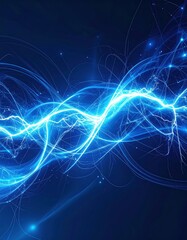 Fototapeta premium A vibrant blue abstract representation of electric energy with dynamic lines, showcasing movement and power against a dark background.