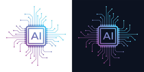 Artificial Intelligence AI Chip in Human Head. Artificial Intelligence icon with Machine learning, digital skills, generative AI, AI technology, algorithm, virtual intelligence and future	