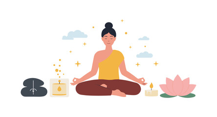 Meditation and relaxation: peaceful yoga scene with soothing elements and calm atmosphere