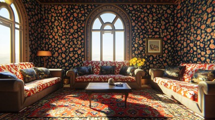 Luxurious, ornate living room with intricate details