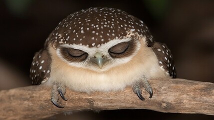Obraz premium Sleepy owl perched on a branch (1)