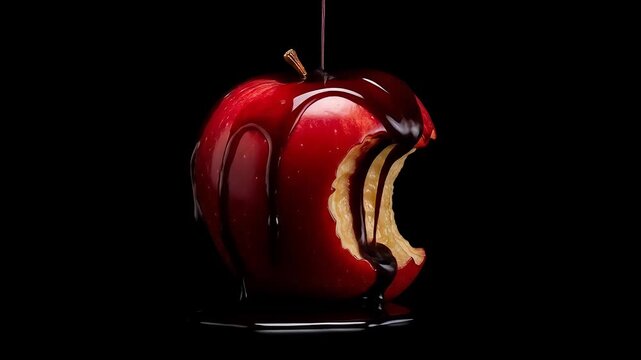 Red Apple Dripping Blood Black Background Spooky Halloween