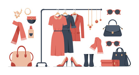 Chic wardrobe collection: modern fashion items and accessories display