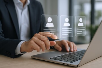 HR Professional Reviews Candidate Profiles Online for Job Recruitment Using Modern Technology and Laptop