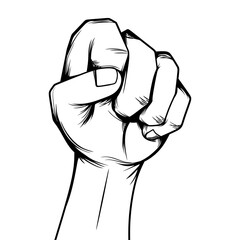 Raised fist, sign of protest or fight, angry hand gesture illustration