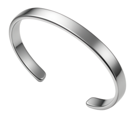 Minimalist silver cuff bracelet with a smooth, polished finish.
