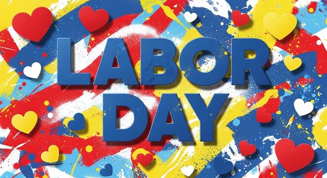 A vibrant labor day background featuring colorful hearts and paint splashes to celebrate the holiday - Powered by Adobe