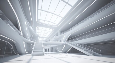 Obraz premium Modern architecture interior with white walls and bright light creates a futuristic and clean design