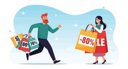 Excited shoppers rush to grab discounted sale items, showcasing significant price reductions.