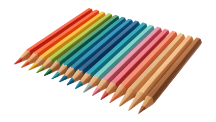 Colored pencils arranged diagonally in a neat row.