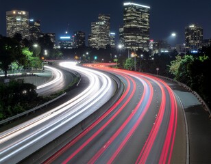 Obraz premium Abstract light trails from city traffic at night