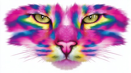 Colorful cat face in vibrant hues