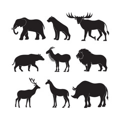 Fototapeta premium Collection of wild animal silhouettes isolated on white background