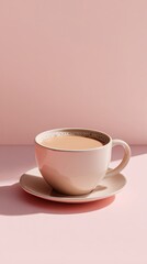 Elegant Cup of Coffee on Minimalist Pink Background