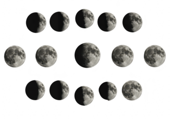 Phases of the moon isolated on transparent background