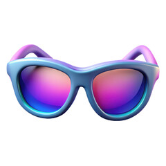 Fototapeta premium Stylish blue sunglasses with vibrant pink and purple mirrored lenses on a black background
