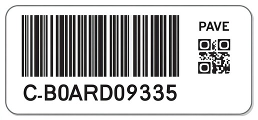 White label with black barcode and QR code