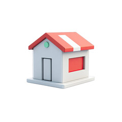 A small, stylized house model, rendered in 3d.