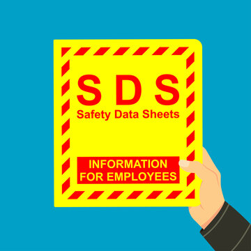 hand hold the sds document. safety data sheet for chemical material requirements