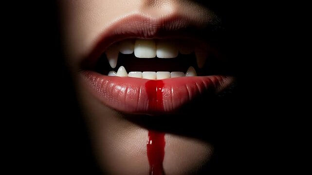Dripping blood black background vampire fangs horror