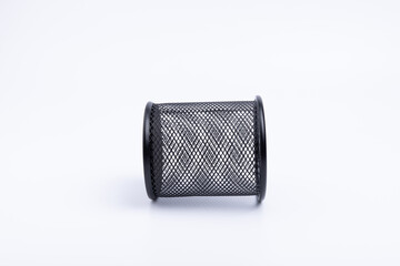 Black metal mesh circular pen holder
