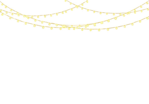 Hanging string lights with warm yellow glow isolated on transparent background - Powered by Adobe
