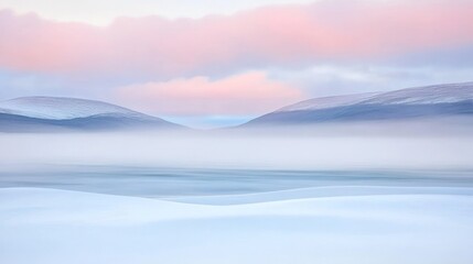 Obraz premium Dreamlike snowy landscape with pastel sky creating a serene and ethereal winter scene