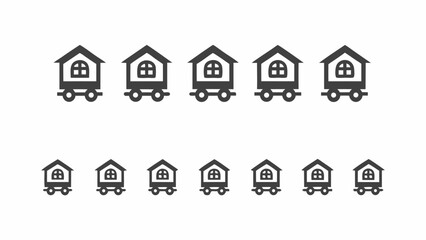 Fototapeta premium Multiple house icons with wheels arranged in two rows on a white background in a simple vector style
