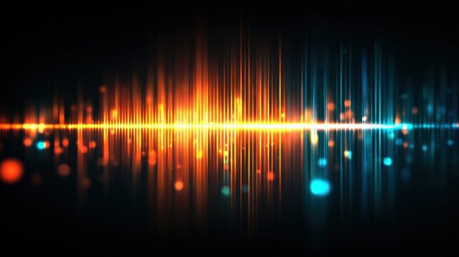 Dynamic Audio Spectrum Visualization: Orange and Blue Frequency Waveforms on Black Background for Music Production