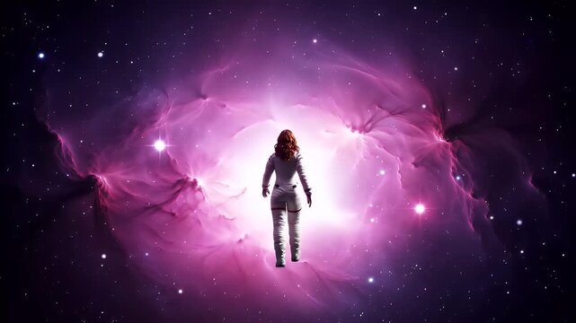 Astronaut in a vibrant, deep space nebula