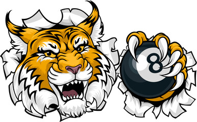 Wildcat Angry Pool 8 Ball Billiards Mascot Cartoon