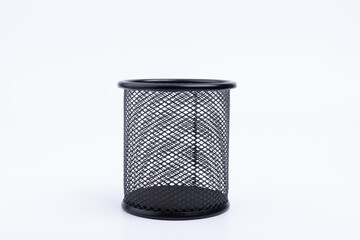 Black metal mesh circular pen holder