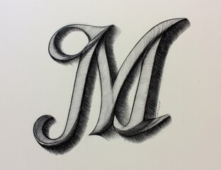 Detailed, 3D letter "M" drawing