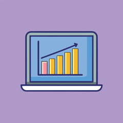 Business graph on tablet icon flat vector illustration