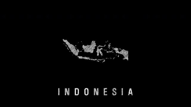 Indonesia map appearing with pencil scribble effect on black background