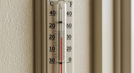 wall thermometer, with black numbers and a transparent tube with mercury